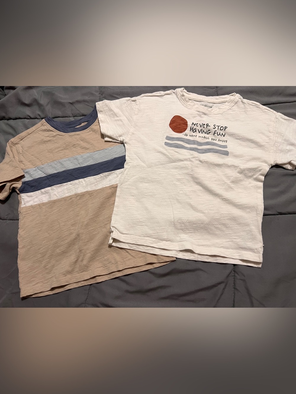 Kids Easy Peasy Graphic Tees with Rust Sun and Blue Stripe Accents Size 5T